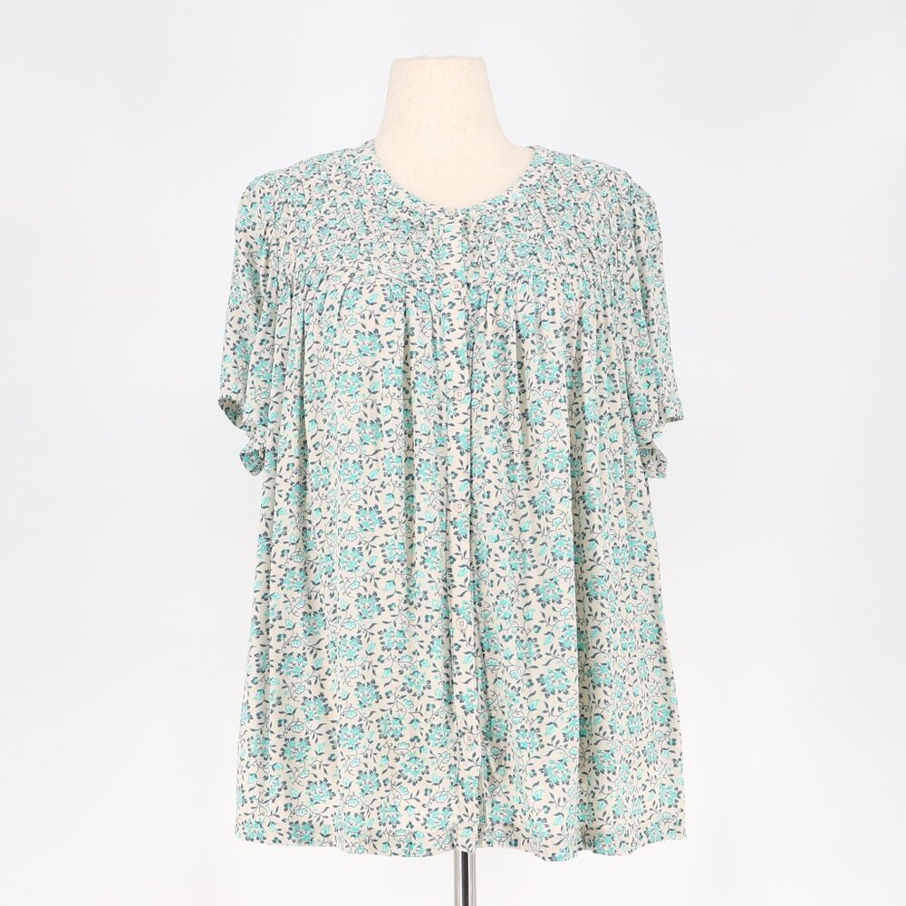 NWT PER UNA Lightweight Viscose Floral Short Sleeve Blouse Blue/Green Size 22